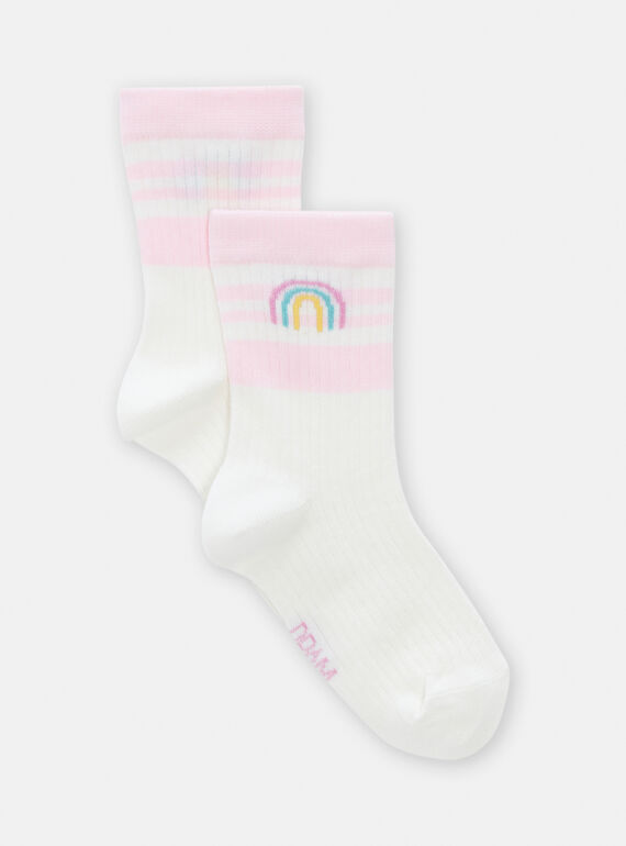 Meias desportivas cru e rosa com padrão arco-íris para menina TYAPOCHO2 / 24SI0184SOQ001