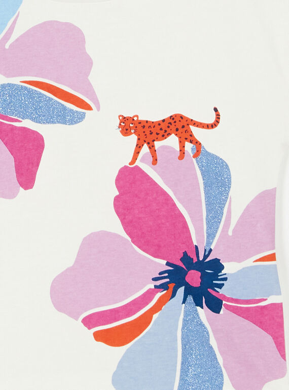 T-shirt cru e rosa estampado florido e leopardo em algodão LABLETI / 21S901J1TMC001