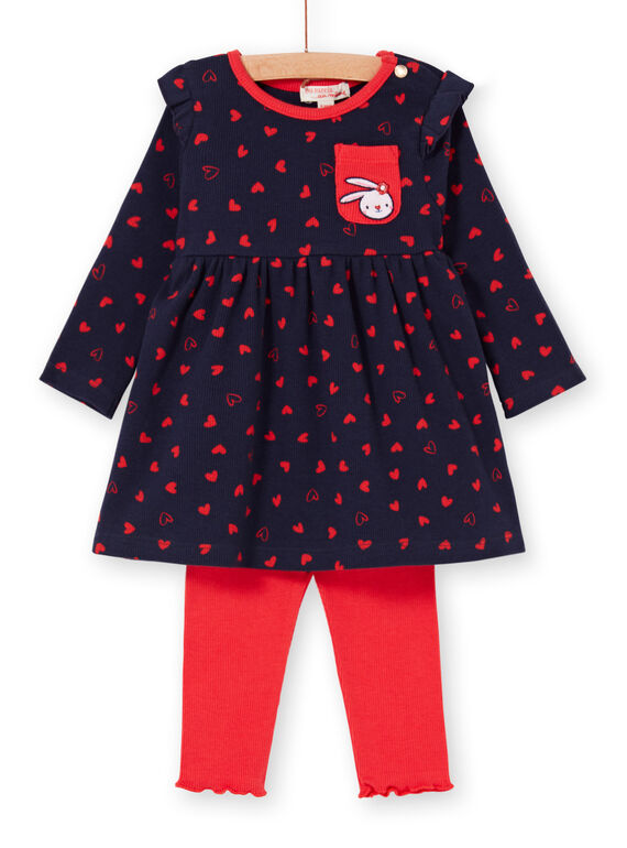 Vestido azul-marinho e leggings vermelhas bebé menina LIHAENS / 21SG09X1ENS070