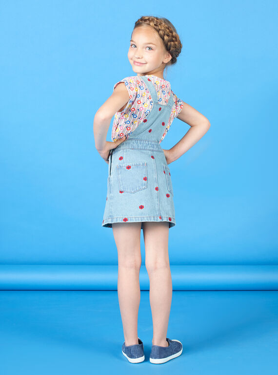 Vestido jardineiras de ganga bordada menina LAHAROB1 / 21S901X2ROBP272