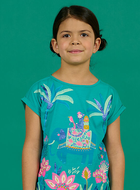T-shirt azul-turquesa com padrão elefante fantasia menina NAGATI2 / 22S901O1TMC202