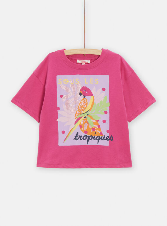 T-shirt fúcsia com padrão tropical menina TAJOTI5 / 24S901C2TMC304