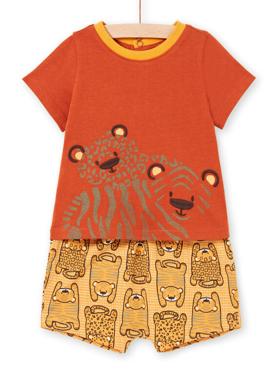 T-shirt e calções vermelho-tijolo e laranja bebé menino LUTERENS / 21SG10V1ENSF519