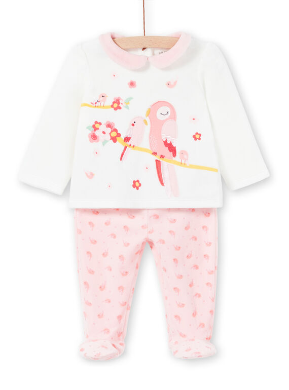 Pijama recém-nascido menina em veludo padrões pássaros LEFIPYJAMI / 21SH1311PYJ001