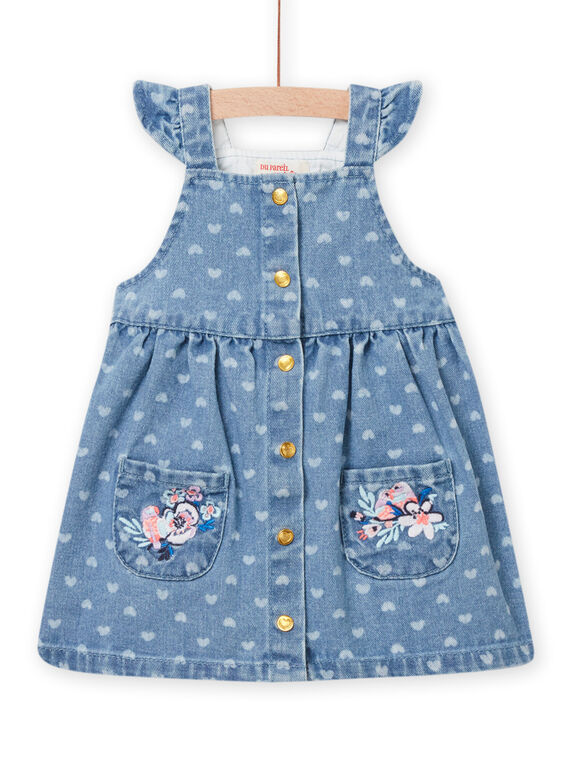 Vestido de ganga com estampado coração e bolsos bebé menina NIMOROB1 / 22SG09N1ROBP270
