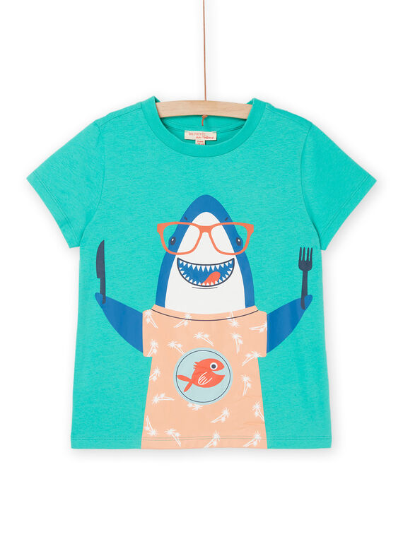 T-shirt turquesa com padrão de tubarão ROJOTI7 / 23S902Z4TMCG607