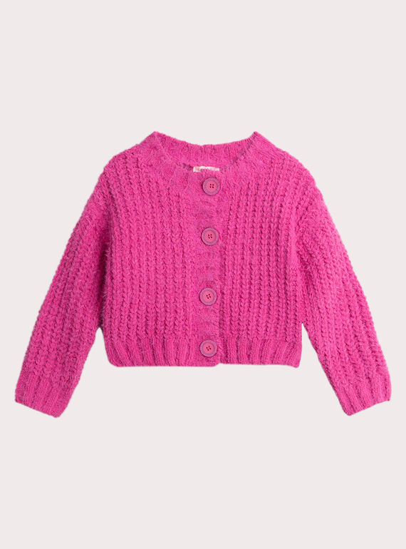 Cardigã rosa fúcsia em malha de penas para meninas  VAJOCAR3 / 24W901H3CAR030