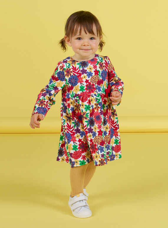 Vestido de mangas compridas com estampado florido colorido bebé menina MIMIXROB3 / 21WG09J2ROB001