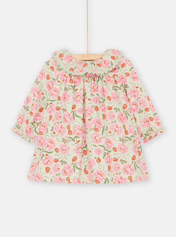 Vestido verde e rosa em twill com estampado florido para bebé menina SIVERROB1 / 23WG09J1ROB631
