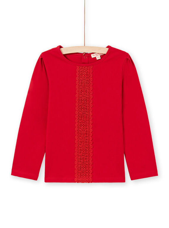 T-shirt de mangas compridas vermelho com detalhe de renda menina MAJOSTEE5 / 21W90124TML511
