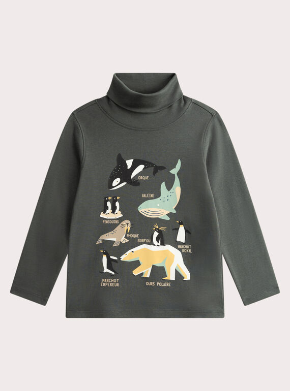 Camisola de gola alta verde com animais do Ártico para menino VOPERSOUP / 24W902R1SPLG617