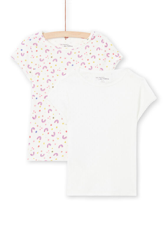 Lote de 2 t-shirts brancas com padrões combináveis menina MEFATEARC / 21WH11B2HLI001