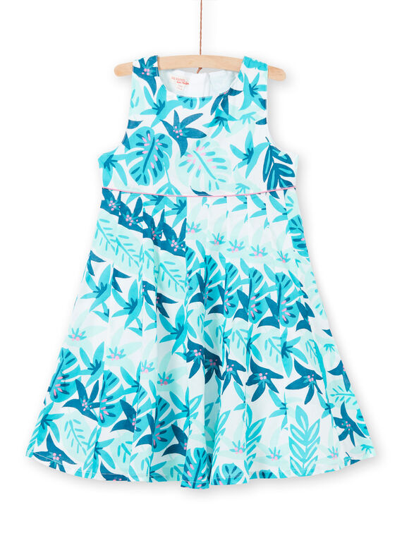 Vestido branco e azul estampado folhagem menina LAVEROB3 / 21S901Q1ROB001