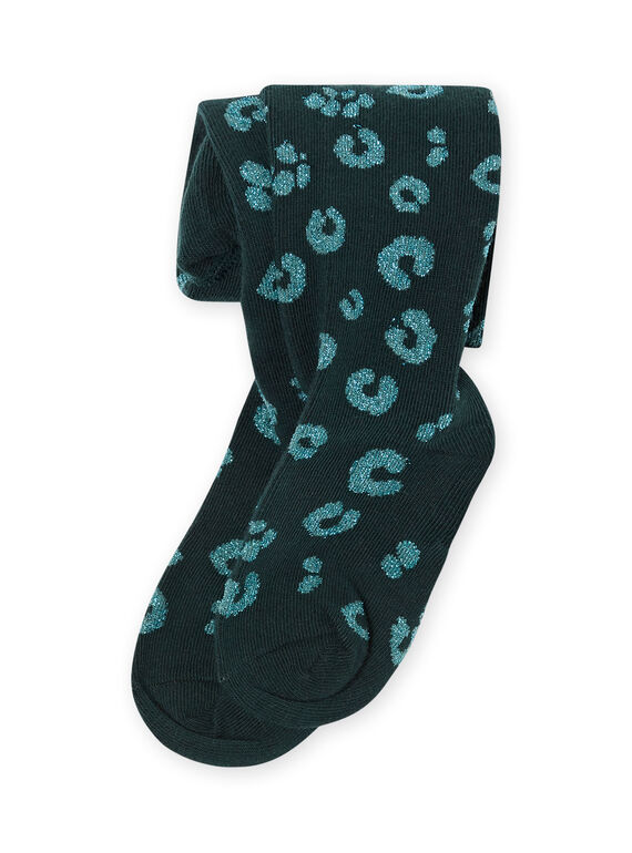 Collants verde pinheiro com estampado leopardo iridescente menina MYAKACOL / 21WI01I1COLG633