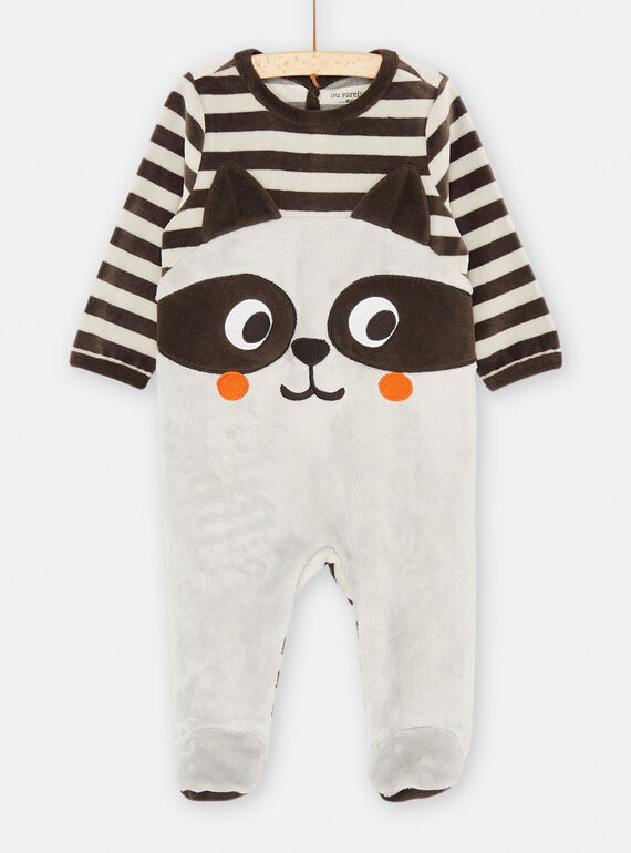 Babygro cinzento e castanho com estampado às riscas SEGAGRELAV / 23WH1453GRE942