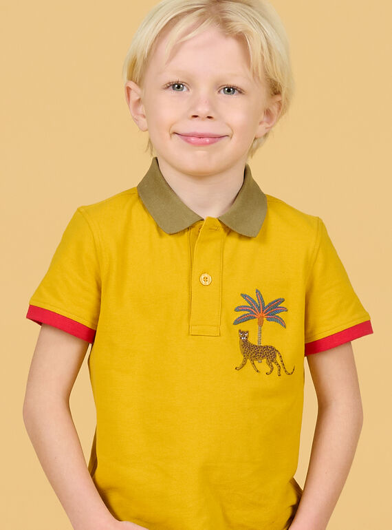 Polo amarelo com padrões leopardo e palmeira bordados menino NOFLAPOL / 22S902R1POLB114