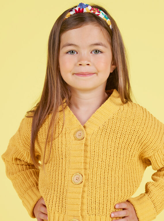 Cardigã de mangas compridas de malha amarelo menina MAMIXCAR1 / 21W901J2CARB106