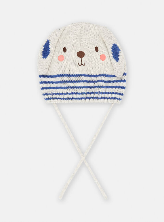 Gorro cinzento mesclado e azul com estampado às riscas para bebé menino SYUGROBON5 / 23WI10O3BONJ920