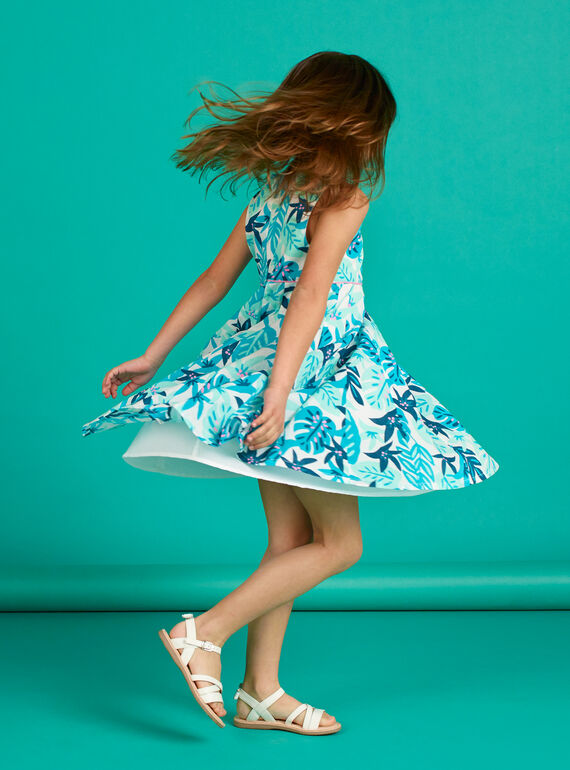 Vestido branco e azul estampado folhagem menina LAVEROB3 / 21S901Q1ROB001