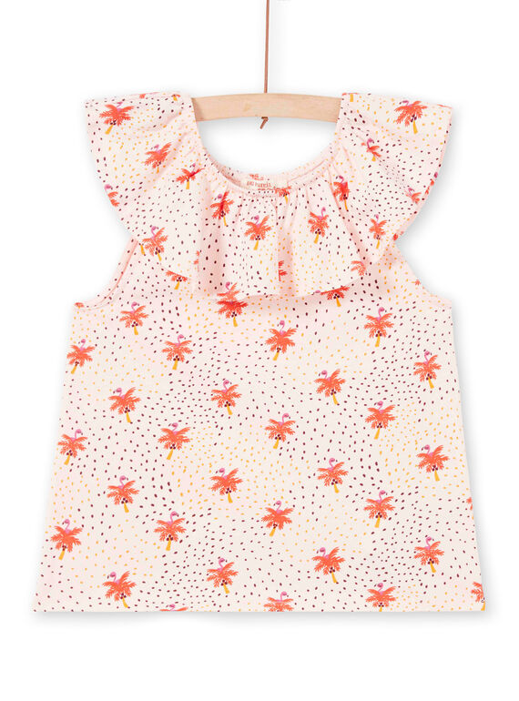 T-shirt cor de pele de gola com folhos e estampado de flamingo e palmeira menina LATERTI1 / 21S901V1TMCD322