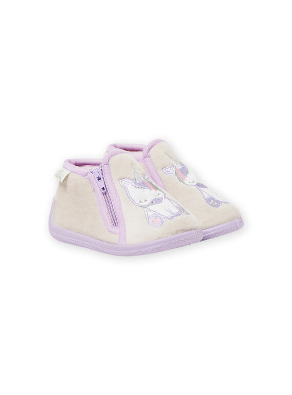 Pantufas cinzento mesclado padrão unicórnio bebé menina MIPANTLICO / 21XK3732D0A943