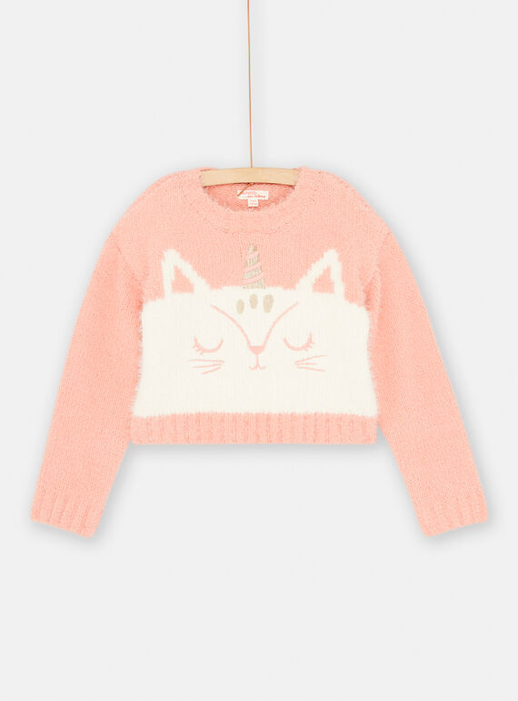 Camisola salmão e cru com padrão de gato-unicórnio para menina SADUPULL / 23W901P1PUL401
