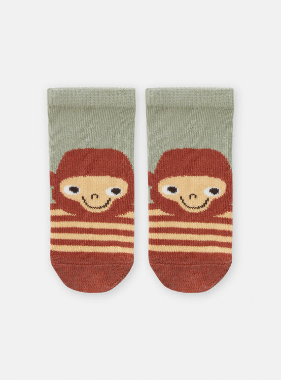 Meias verde-loureiro e castanho com padrão de macaco para bebé menino TYUCRICHO2 / 24SI1087SOQG605