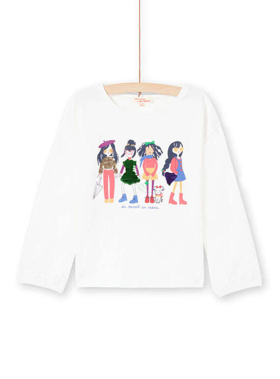T-shirt de mangas volumosas cru com estampado de lantejoulas reversíveis menina MAMIXTEE4 / 21W901J5TML001