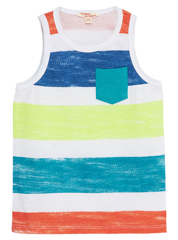 Camisola de alças menino branco com riscas estampadas JOMARDEB / 20S902P1DEB000