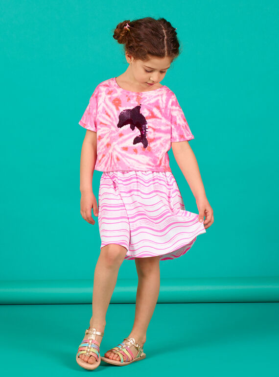 Saia às riscas rosa fluorescente e brancas LABONJUP2 / 21S901W1JUP000