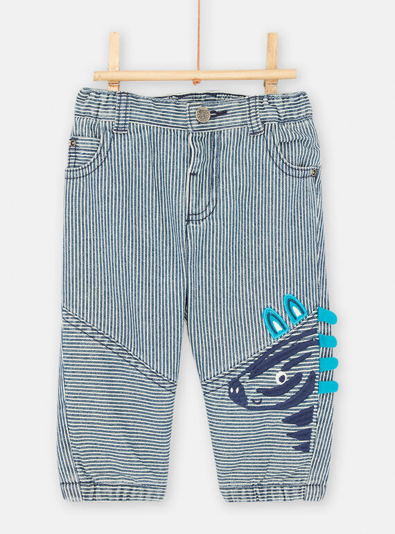 Calças azul e branco com estampado às riscas para bebé menino SUDUPAN2 / 23WG10P2PANC203