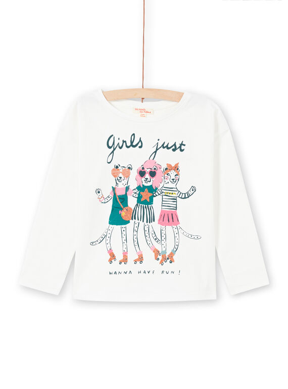 T-shirt mangas compridas cru com padrões animais decorativos menina MAKATEE4 / 21W901I3TML001