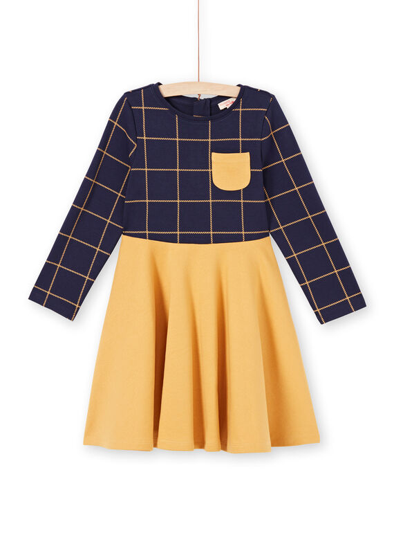 Vestido de mangas compridas bicolor azul noite e amarelo menina MAJOROB5 / 21W90123ROBC205