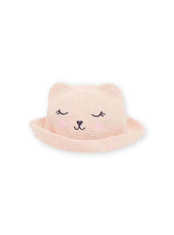 Chapéu de palha rosa-pastilha com padrão de cabeça de gato RYIJOCHA2 / 23SI09C2CHAD310