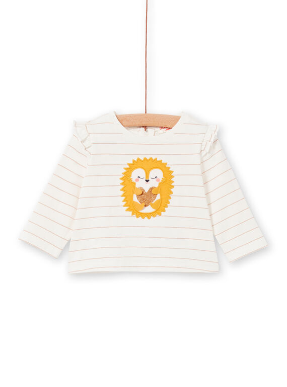 T-shirt cru e amarela às riscas bebé menina LIPOETEE2 / 21SG09Y1TML001