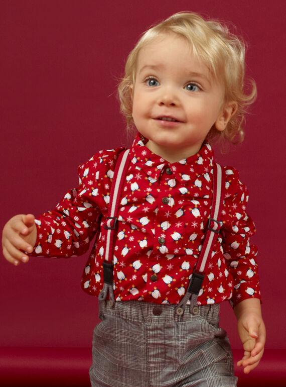 Camisa oxford vermelho com estampado de pinguim, flocos e laço bebé menino MUNOCHEM / 21WG10Q2CHM050