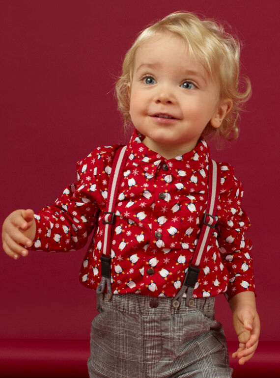 Camisa oxford vermelho com estampado de pinguim, flocos e laço bebé menino MUNOCHEM / 21WG10Q2CHM050