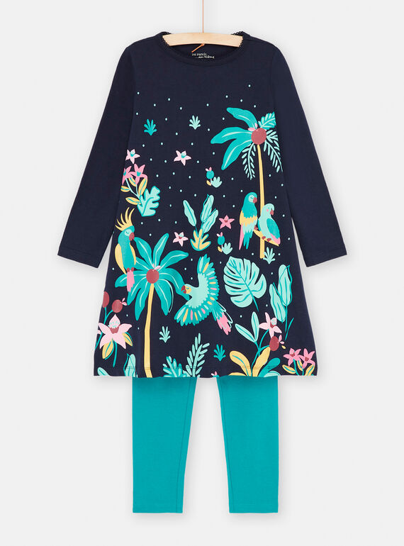 Camisa de dormir azul com estampado tropical e leggings menina SEFACHUEXO / 23WH1141CHN070