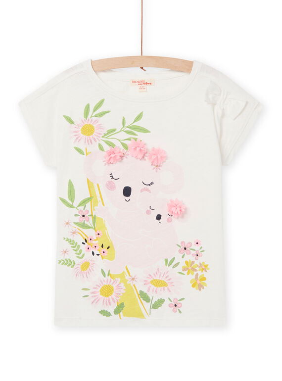 T-shirt branca com padrões de coalas e flores menina NASOTI4 / 22S901Q1TMC001