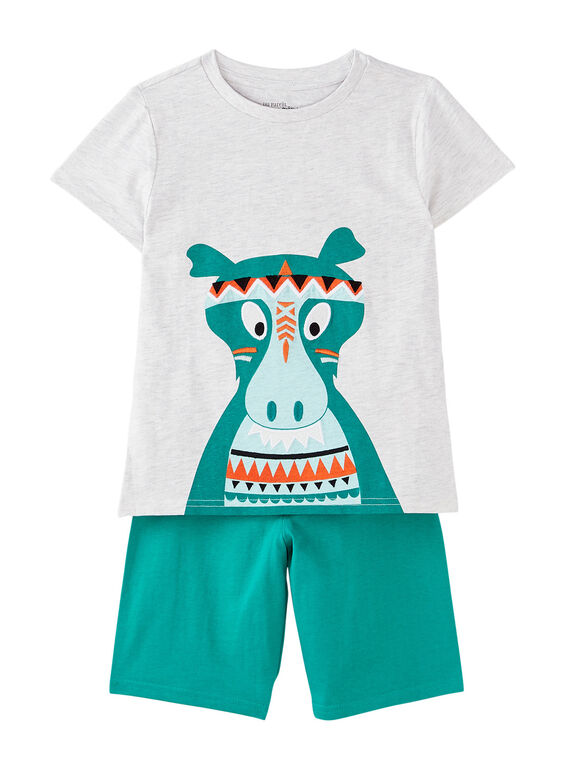 Pijama curto criança menino dinossauro cinzento mesclado e verde JEGOPYCINDI / 20SH12UAPYJJ920