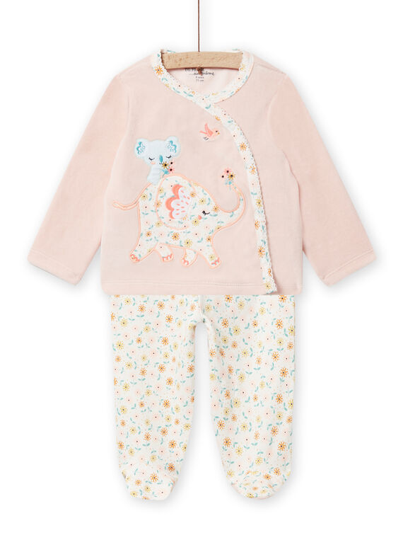 Pijama em veludo com padrão de elefante e flores bebé menina NEFIPYJAMI / 22SH13E1PYJD327