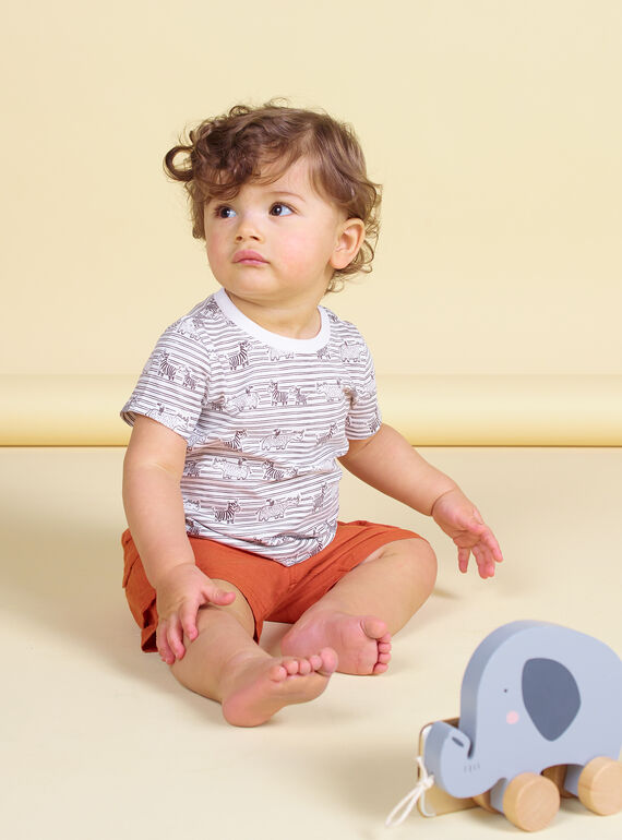 T-shirt cru e castanho às riscas bebé menino LUTERTI3 / 21SG10V3TMC001