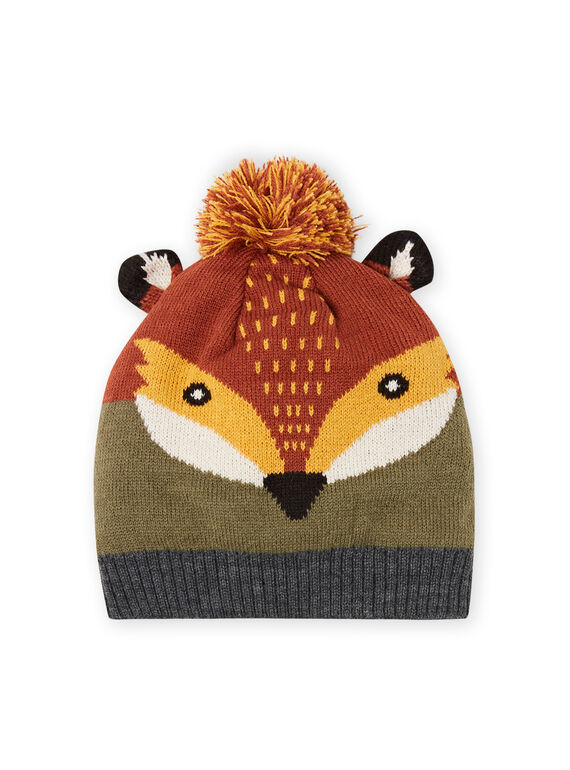 Gorro de malha verde caqui com padrão de raposa menino MYOGROBON7 / 21WI0267BON809