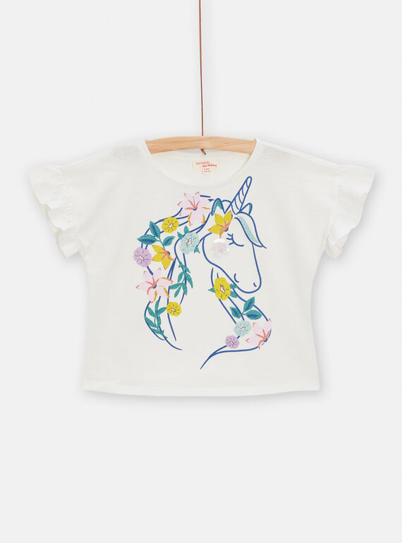 T-shirt cru com padrão de unicórnio para menina TAPOTI2 / 24S901M4TMC001
