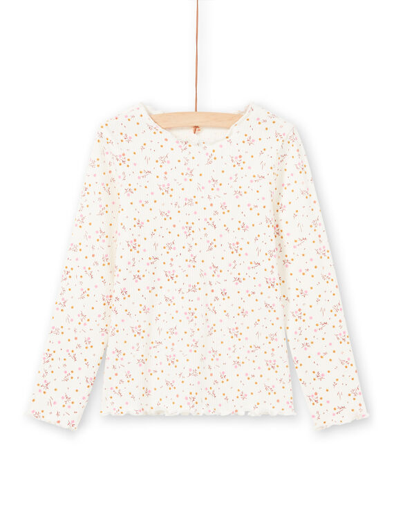 T-shirt canelada de mangas compridas cru padrão florido menina MAJOUTEE4 / 21W90128TML001