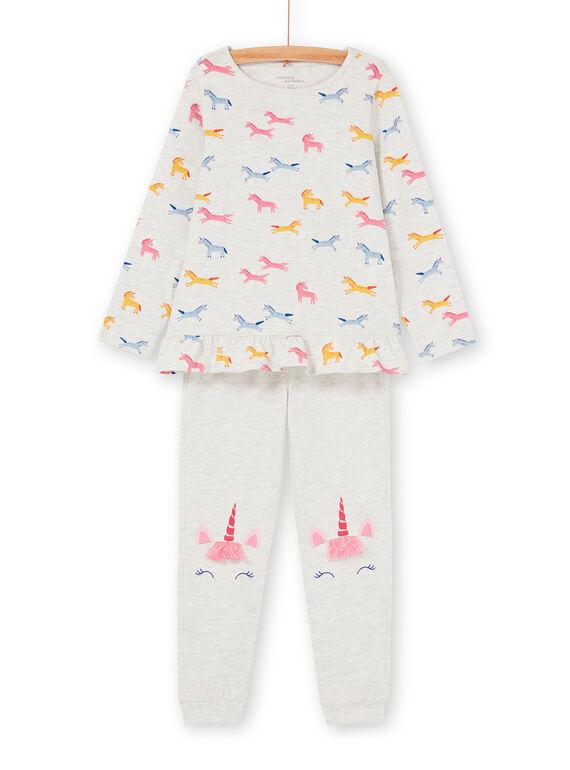 Pijama t-shirt e calças cinzento mesclado e rosa criança menina LEFAPYJUNI / 21SH115APYJ006