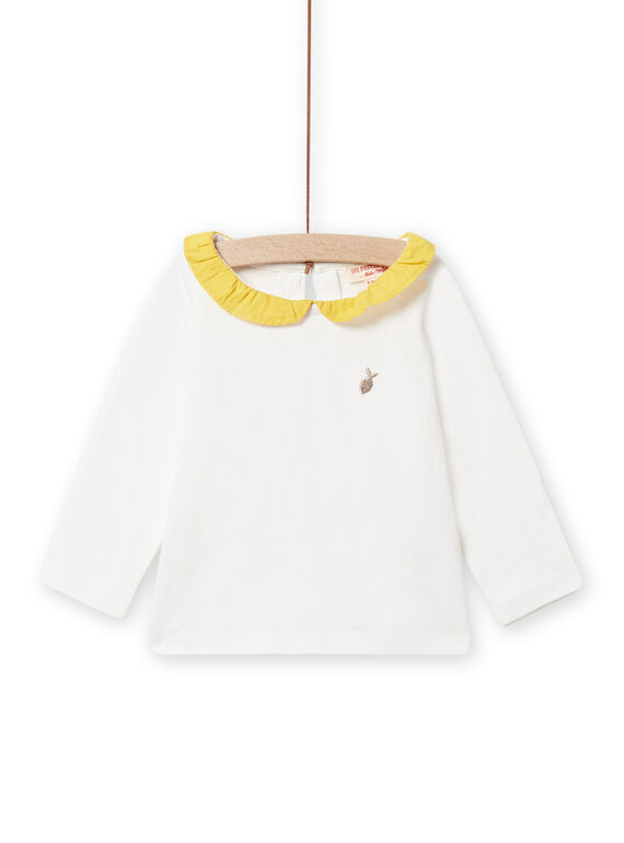 T-shirt cru com gola aos folhos amarelo mimosa bebé menina NIJOBRA1 / 22SG0974BRA001