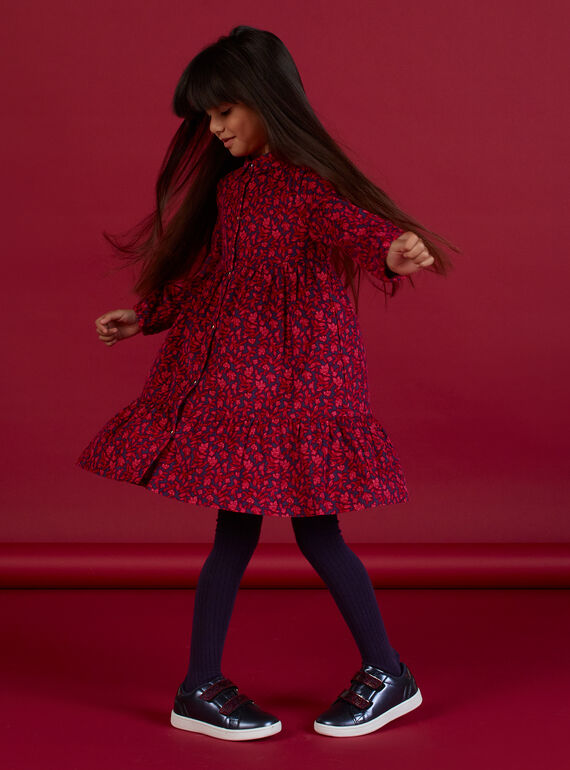 Vestido azul com gola de camisa e estampado florido menina MAFUNROB3 / 21W901M2ROBH703