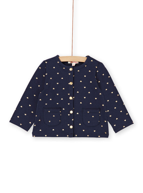 Casaco de malha azul-marinho e dourado com estampado corações bebé menina LIJOCAR3 / 21SG0942CAR070