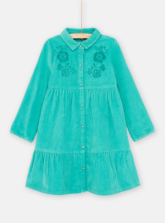 Vestido-camisa azul-pavão em veludo para menina SADUROB2 / 23W901P1ROBC235